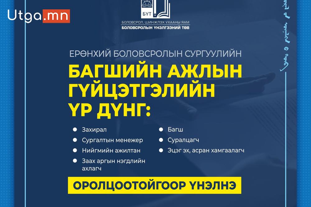 БОЛОВСРОЛЫН СУРГАЛТЫН БАЙГУУЛЛАГА, БАГШИЙН ГҮЙЦЭТГЭЛИЙН ҮНЭЛГЭЭНИЙ НЭМЭЛТ УРАМШУУЛЛЫГ САНХҮҮЖҮҮЛЭХ ЖУРМЫГ БАТАЛЛАА