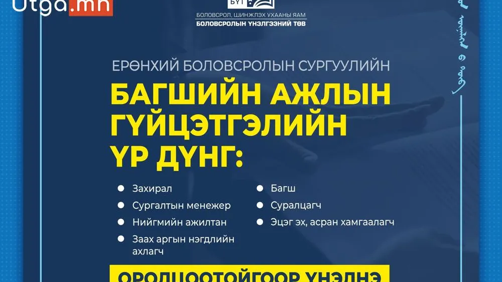 БОЛОВСРОЛЫН СУРГАЛТЫН БАЙГУУЛЛАГА, БАГШИЙН ГҮЙЦЭТГЭЛИЙН ҮНЭЛГЭЭНИЙ НЭМЭЛТ УРАМШУУЛЛЫГ САНХҮҮЖҮҮЛЭХ ЖУРМЫГ БАТАЛЛАА